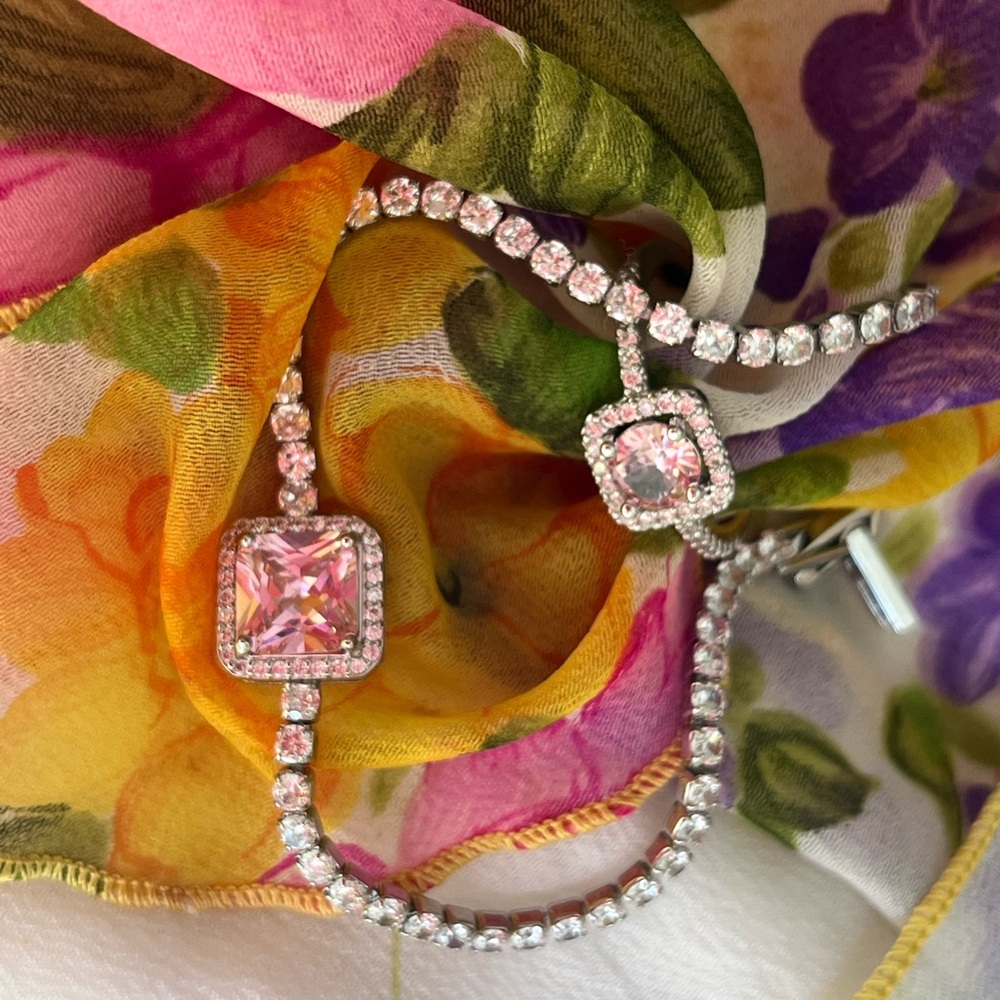 Pretty Bird White Gold Plated Bracelet & Adjustable Ring w/Pink Stones